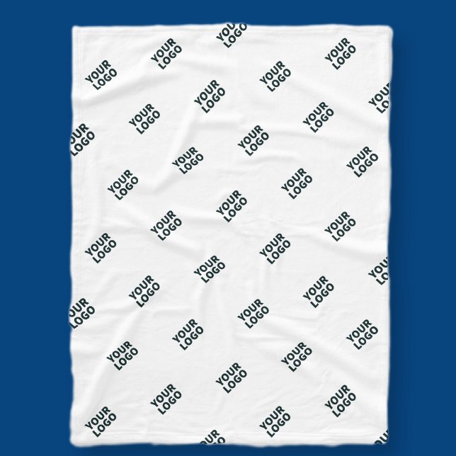 Din logotyp Enkel, upprepad logotyp | Vit Fleecefilt (Skapare uppladdad)