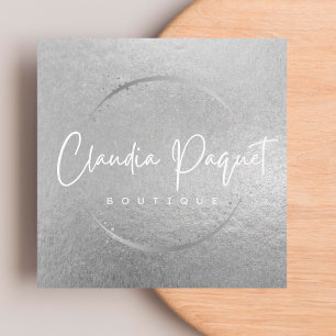 Din Logotyp Faux Silver Grått Foil Modern Corporat Fyrkantigt Visitkort