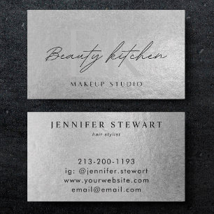 Din Logotyp Faux Silver Grått Foil Modern Corporat Visitkort
