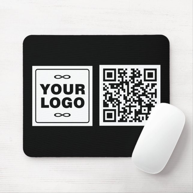 Din logotyp - Fyrkantig - Vit bakgrund + QR-kod Musmatta (Med mus)