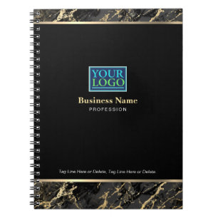 Din Logotyp, Guld Business Namn, Black/Guld Marble Anteckningsbok