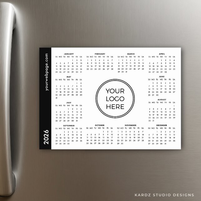 Din Logotyp här 2026 vit magnetkalender (Calendar shown in 5 x 7 inches)