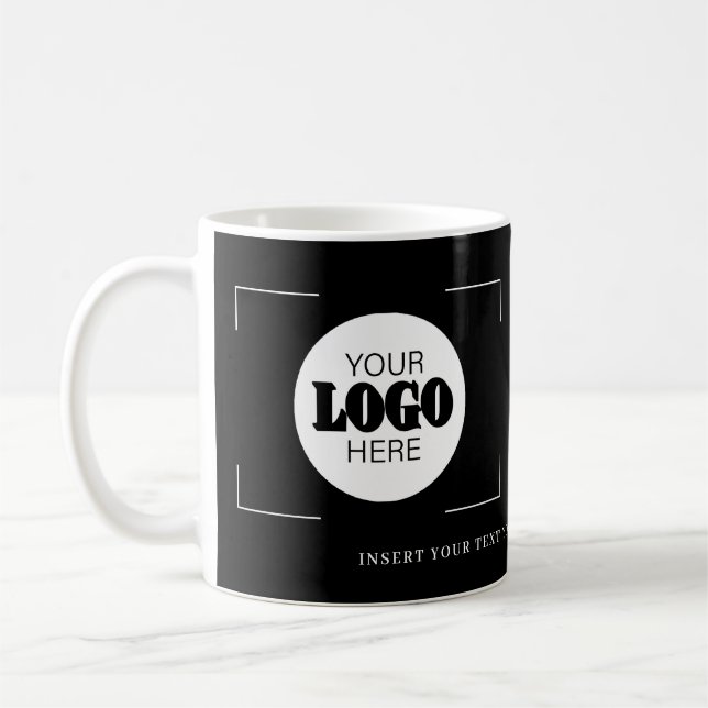 Din logotyp här anpassad svart text kaffemugg (Vänster)