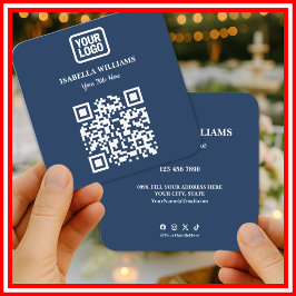 Din Logotyp Här Enkel Modern Marinblå Webbplats QR Fyrkantigt Visitkort