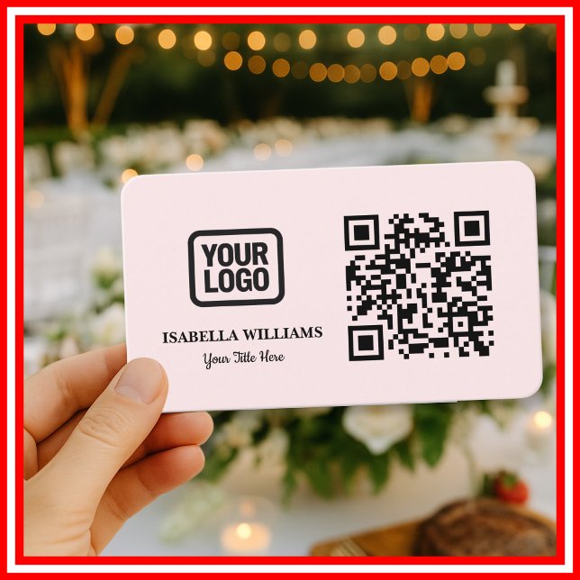 Din Logotyp Här Enkel Modern Minimal Rosa QR-kod Visitkort (Skapare uppladdad)