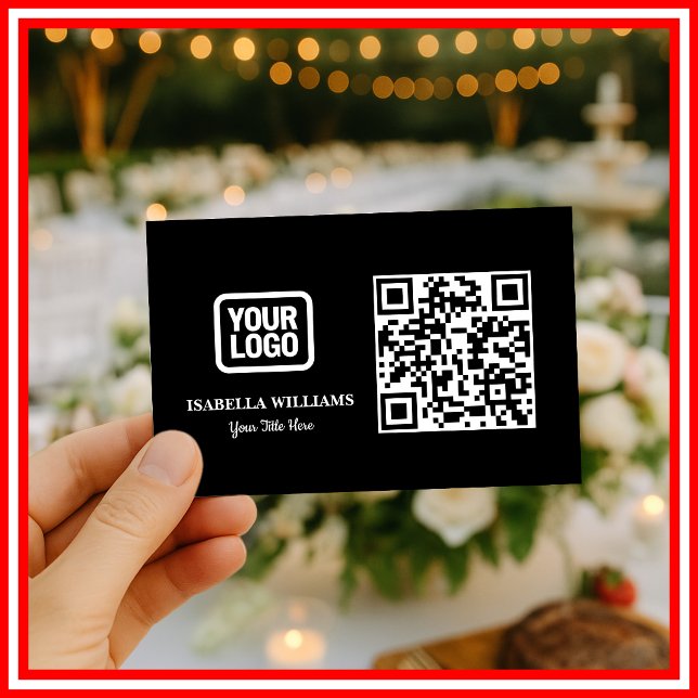 Din Logotyp Här Enkel Modern Minimal Svart QR-kod Visitkort (Skapare uppladdad)