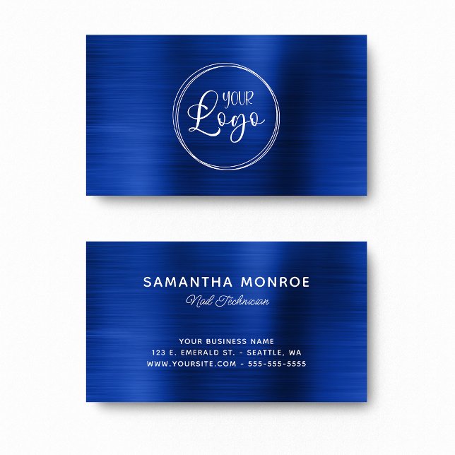 Din Logotyp här Faux Royal Navy Blue Ombre Foil Visitkort (Your Logo Here Faux Royal Navy Blue Ombre Foil Business Card)