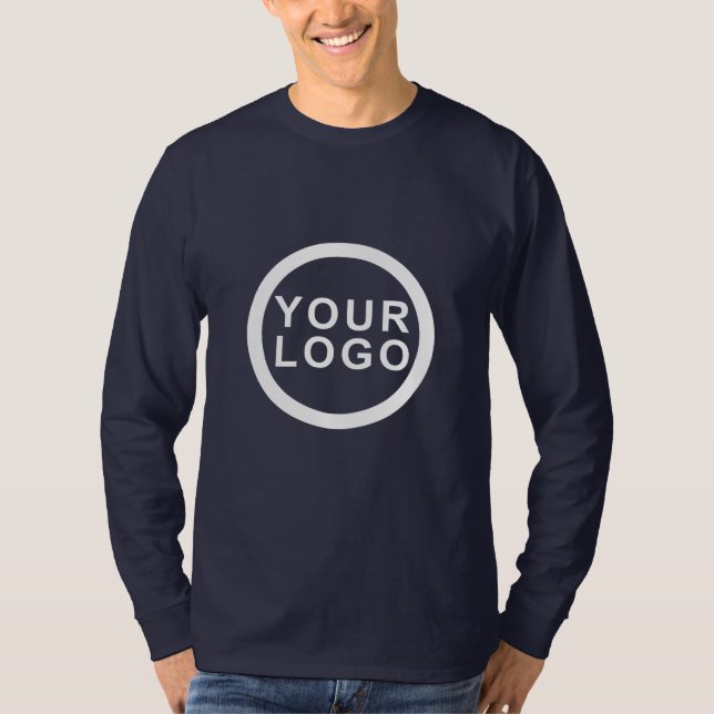 Din logotyp Herrar Långärmad skjorta | Marinblå T Shirt (Framsida)