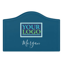 Din logotyp/konst/foto, namn vit skrift, havsblå