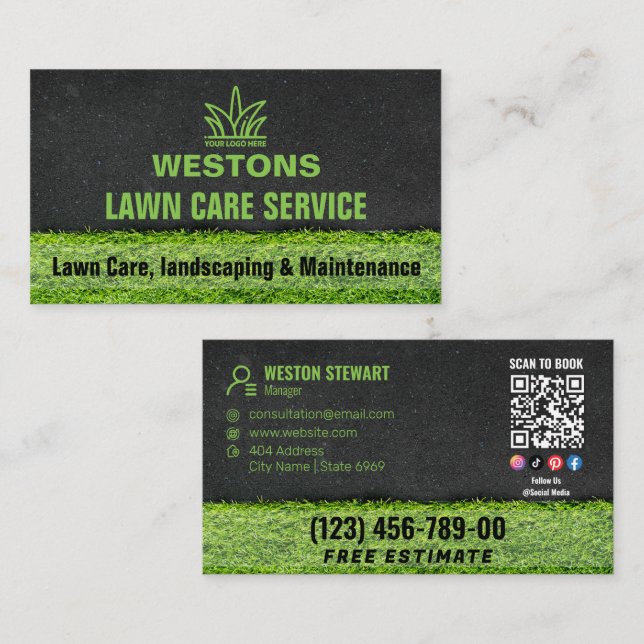Din Logotyp | Lawncare Social Media Visitkort (Fram/baksida)