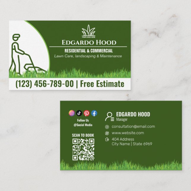 Din Logotyp | Lawncare Social Media Visitkort (Fram/baksida)