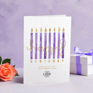 Din Logotyp Lila Candles Business Grattis på födel Kort