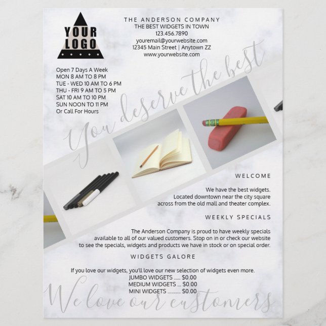 Din logotyp Marmor Asymmetrisk 3 Fotokollage Reklamblad (Framsidan)