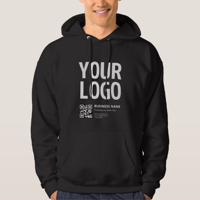 Din logotyp med redigerbar QR-kod & text Hoodie (Framsida)