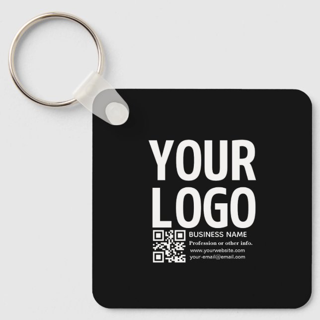 Din logotyp med redigerbar QR-kod & text Nyckelring (Framsida)