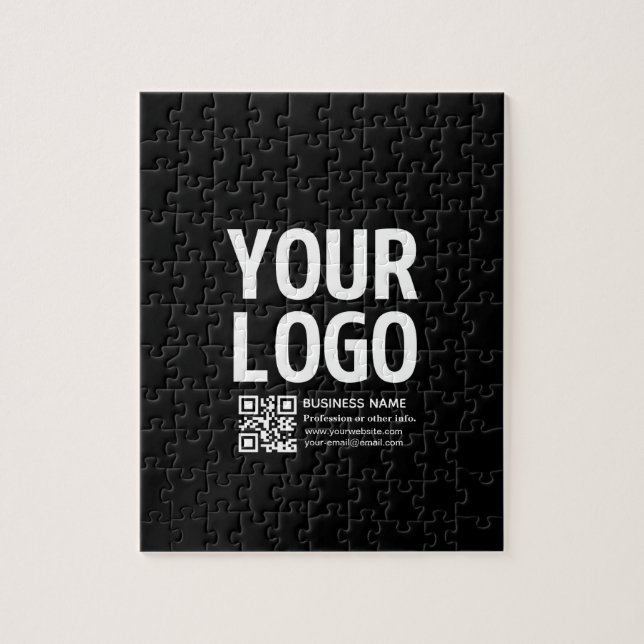 Din logotyp med redigerbar QR-kod & text Pussel (Vertikal)