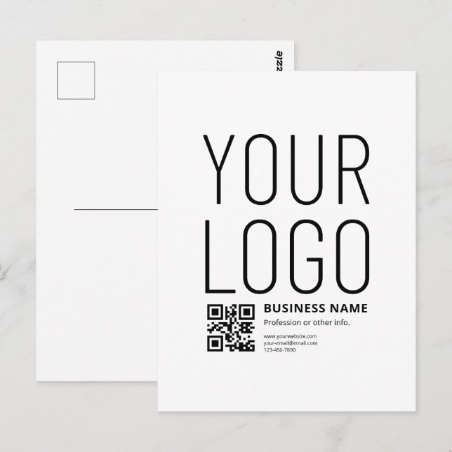 Din logotyp med redigerbar QR-kod & text Vykort (Fram/baksida)