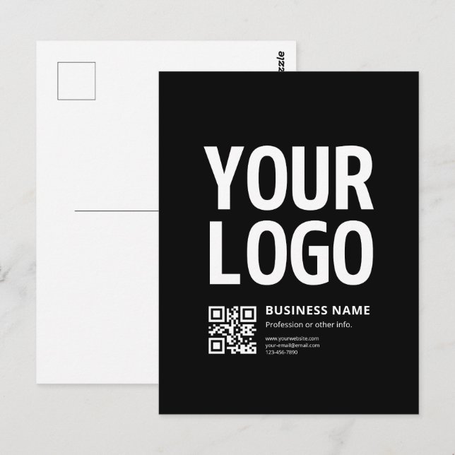 Din logotyp med redigerbar QR-kod & text Vykort (Fram/baksida)
