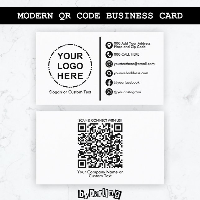 Din Logotyp - minimalistisk modern QR-kod Visitkort (Your Logo Minimalist Modern QR Code Business Cards - Background Photo: Augustine Wong (Unsplash))