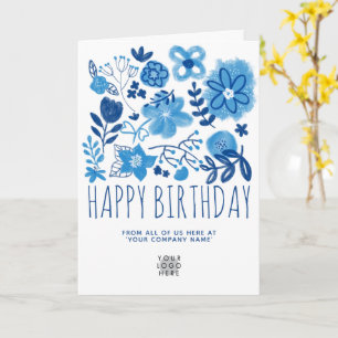 Din Logotyp Navy Blåa blommor Grattis på födelseda Kort