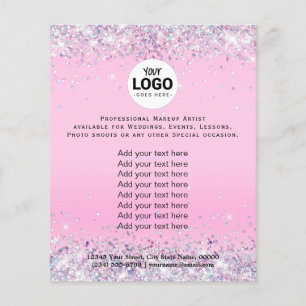 din logotyp på faux lila glitter bakgrund flygblad