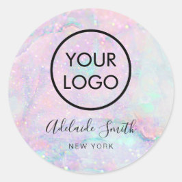 din logotyp på pastellmarmor runt klistermärke