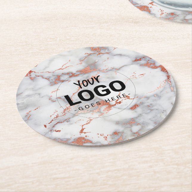 din logotyp på ro guld och grått marmorsten underlägg papper rund (Vinklad)