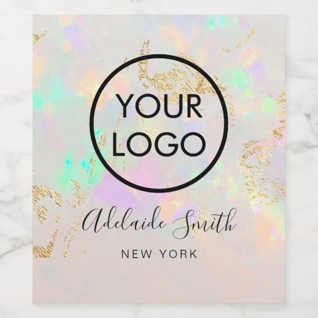 din logotyp på vit opal vinflaska etikett (Singel etikett)