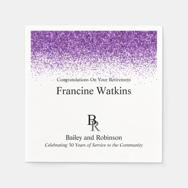 Din Logotyp Professionell Pension Lila Glitter Pappersservett (Framsidan)