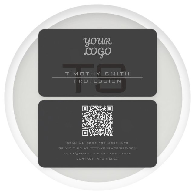 Din logotyp & QR-kod Modern mörkgrå Visitkort (Skapare uppladdad)