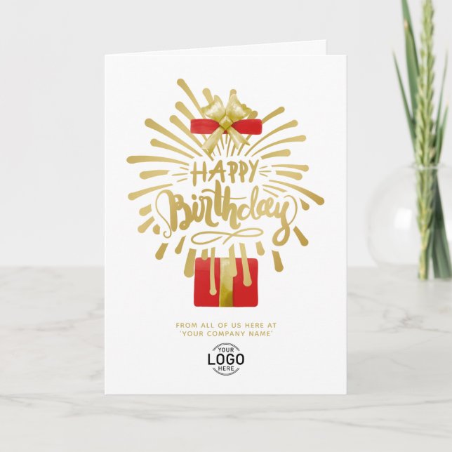 Din Logotyp Red Gift Guld Fireworks Group Birthday Kort (Framsida)