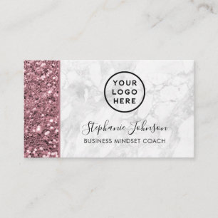 Din Logotyp Ro Rosa Glitter White Marble Visitkort