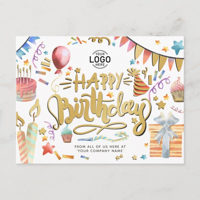 Din Logotyp Roligt Party Faux Guld Business Birday Helg Vykort (Framsida)