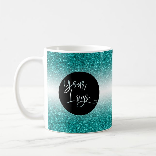 Din Logotyp, Teal Glitter och Black Ombre Kaffemugg (Vänster)