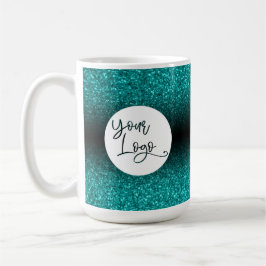 Din Logotyp, Teal Glitter och Black Ombre Kaffemugg