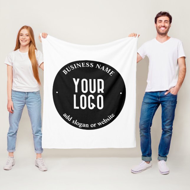 Din Logotyp Text och Upload | Redigerbart svart oc Fleecefilt (På plats)