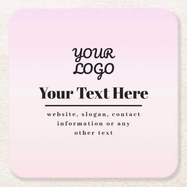Din logotyp & text | Rosa & Peach Ombre Underlägg Papper Kvadrat (Framsidan)