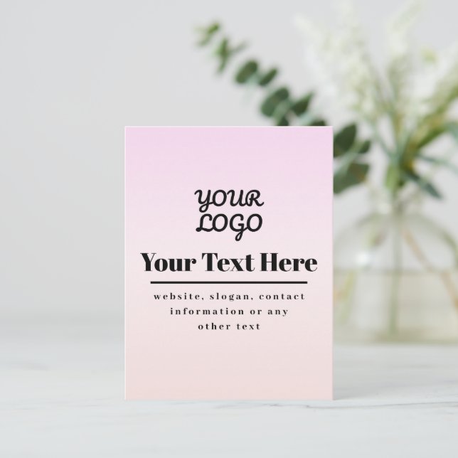 Din logotyp & text | Rosa & Peach Ombre Vykort (Stående Fram)