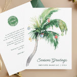 Din Logotyp Tropical Handflatan Träd jul Anteckningskort<br><div class="desc">Ett platta hälsningskort i snyggt med modernt och handskrivet manustypografi med dekorerat Handflatan Träd. Anpassa det här kortet enkelt genom att klicka på knappen "Anpassa". Vare sig du uttrycker tacksamhet, utökar det bästa önskemål eller bara delar säsongens anda, är vårt Anpassningsbar Handflatan julhälsningskort för företag ett perfektens val. Dess utformning...</div>