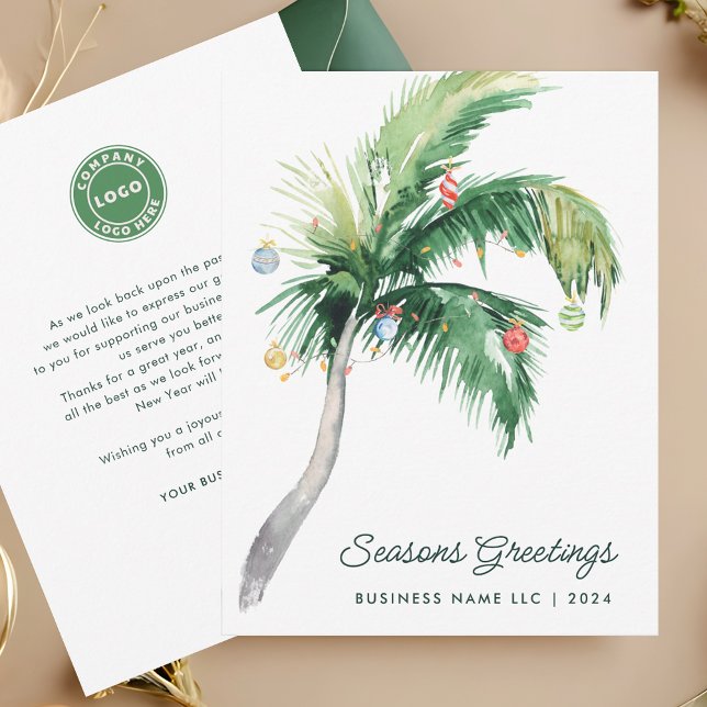 Din Logotyp Tropical Handflatan Träd jul Anteckningskort (Business Logo Christmas Holidays Greetings)