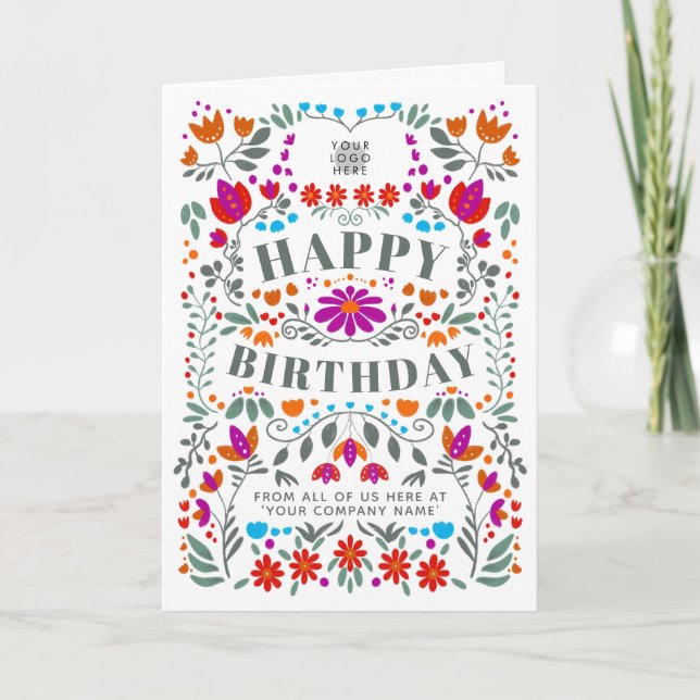 Din Logotyp Viktigt folkblommor - Business Birthda Kort (Framsida)