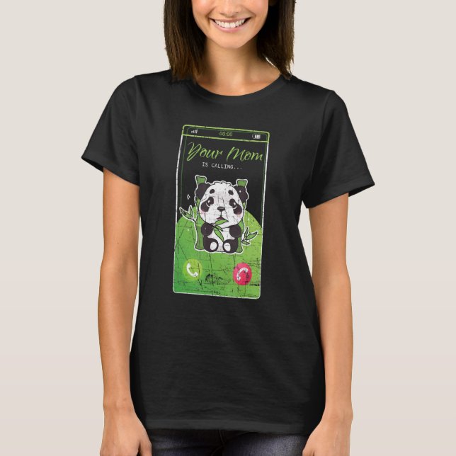 Din Mamma kallar Panda Bear Mobile Disted T Shirt (Framsida)