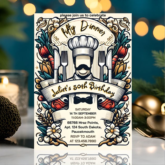 Din Manar Male vuxen Middag elegant 50-årsdag Inbjudningar (Skapare uppladdad)