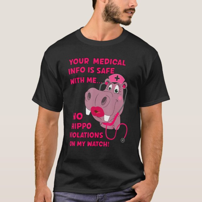 Din medicinska info är Säker HIPAA HIPPA HIPPO-sju T Shirt (Framsida)