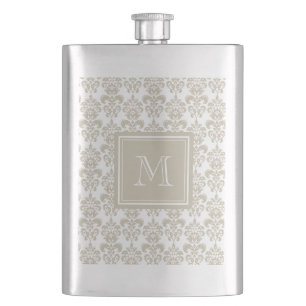 Din Monogram, beige damastast mönster 2 Fickplunta