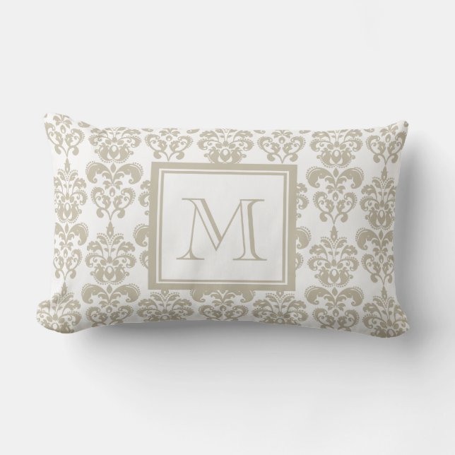Din Monogram, beige damastast mönster 2 Lumbarkudde (Framsida)