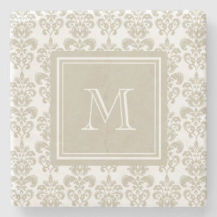 Din Monogram, beige damastast mönster 2 Underlägg Sten
