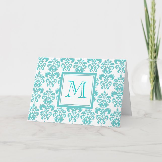 Din Monogram, damastast mönster 2 för kricka Anteckningskort (Framsida)