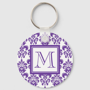 Din Monogram, mörkt purpurfärgat damastast möns Nyckelring