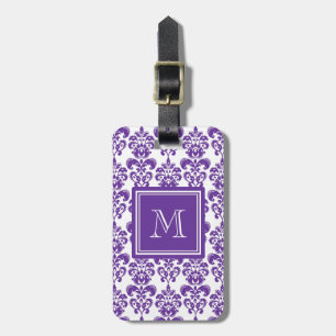 Din Monogram, mörkt purpurfärgat damastast mönster Bagagebricka